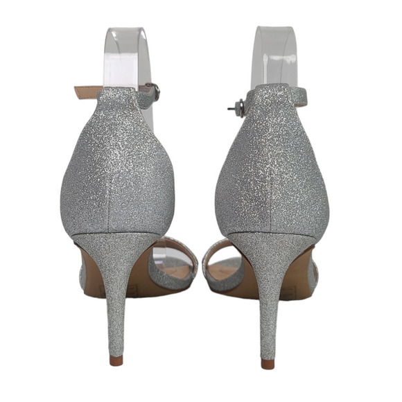 Kellie & Katie Silver Glittery Sandals Ankle Strap Rhinestone Heels Women's 7.5 - Picture 6 of 9